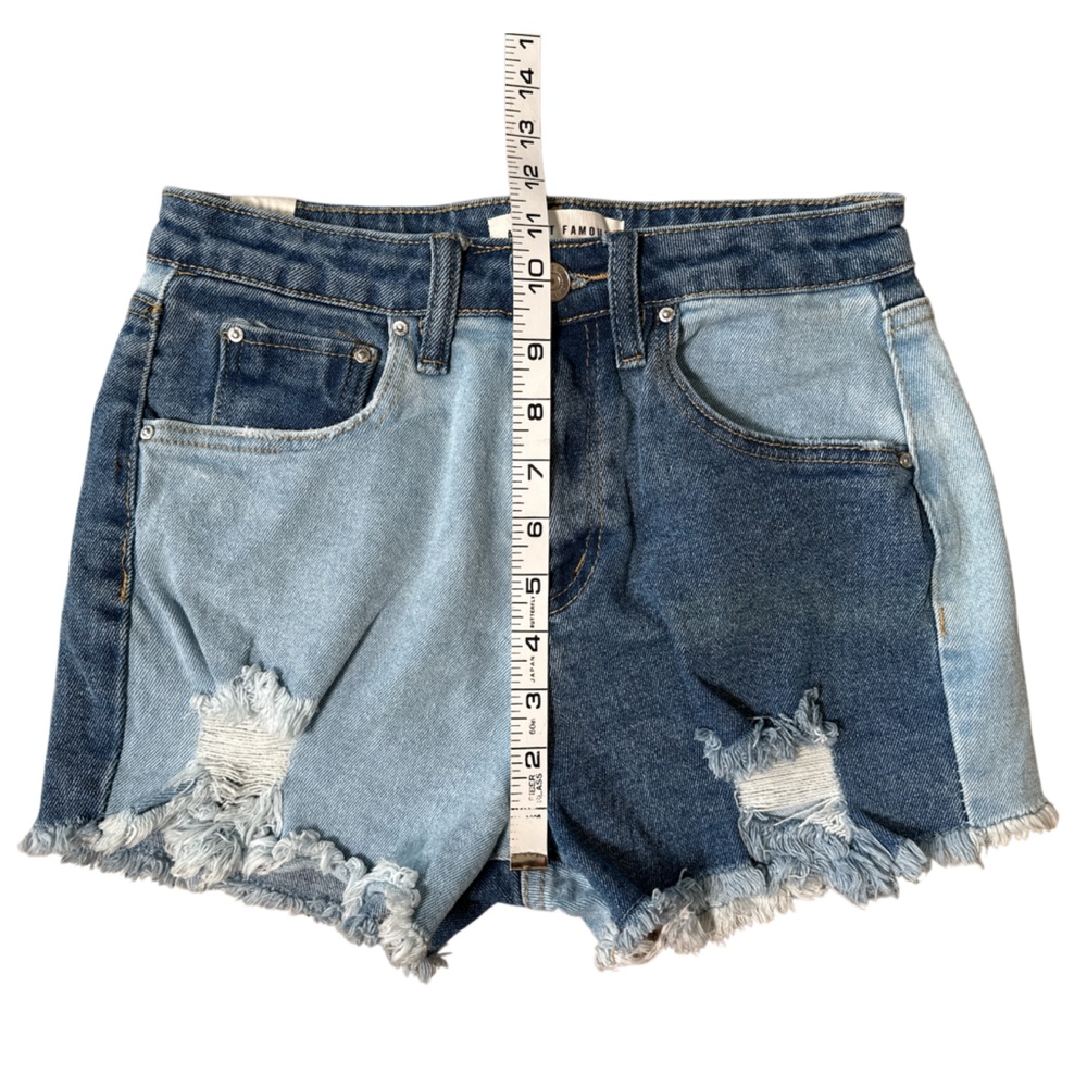 Almost Famous Mom Jean Shorts Womens 1 Blue two toned Cut Off Distressed Denim - Picture 7 of 9